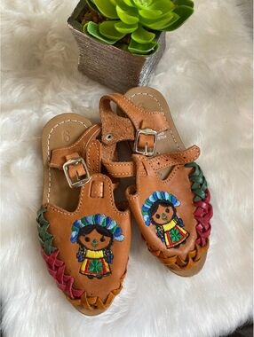 Handmade Mexican Leather Sandals with Colorful Embroidery